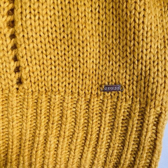 Guess Cropped Sweater Chunky Knit Women L Mustard Yellow Grunge Fairy Relaxed - Picture 7 of 9